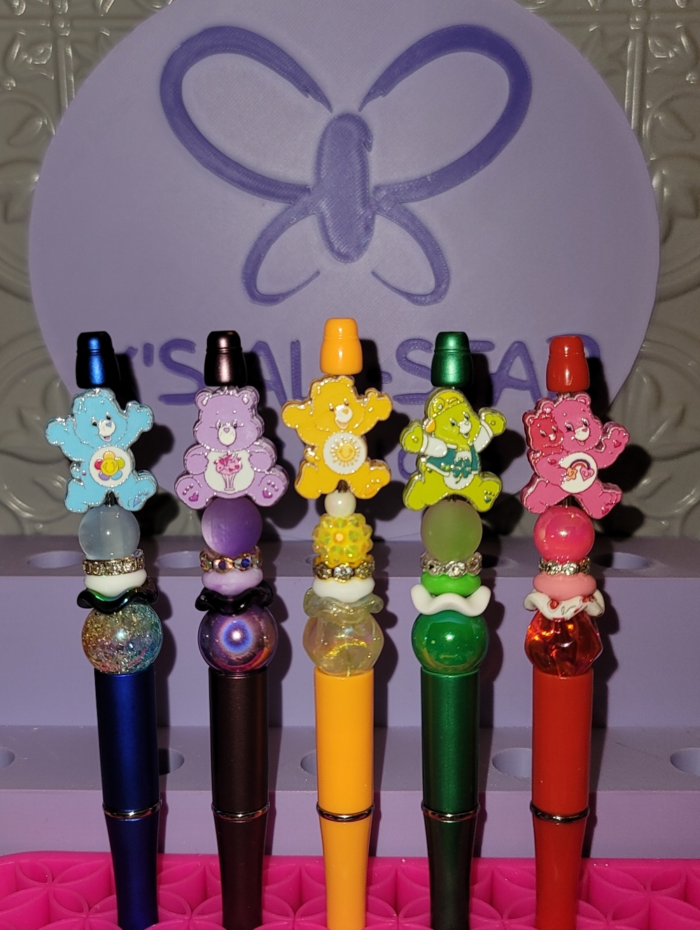 NWT- Custom made Care Bears Glitter Bead Pens - Sold separately
